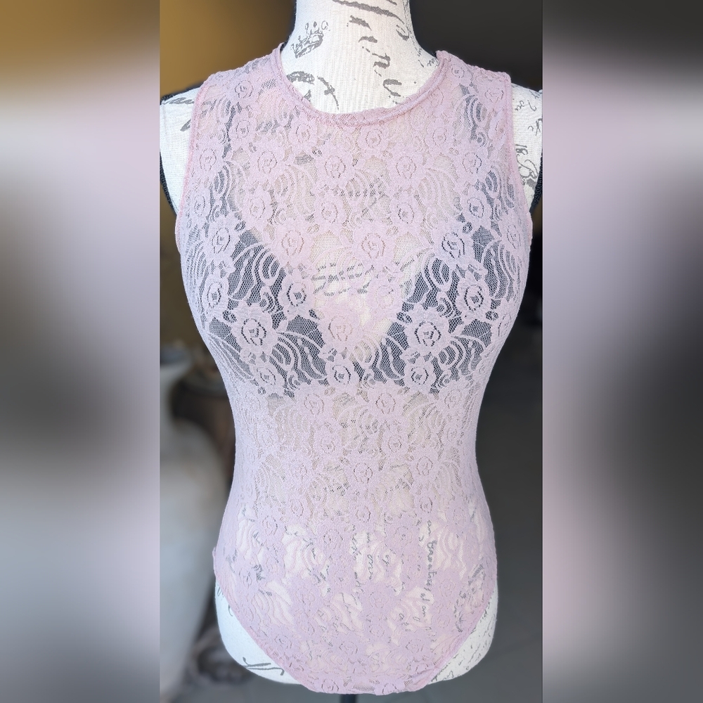 VINTAGE Lace Bodysuit Light Mauve Color Size Medium